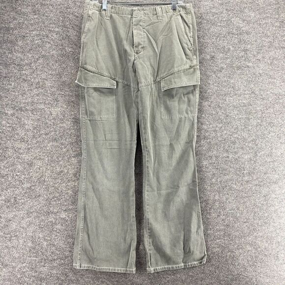 American Eagle Outfitters Pants - American Eagle Cargo Khakis Pants Women 12 Gray High Rise Flat Front Cotton